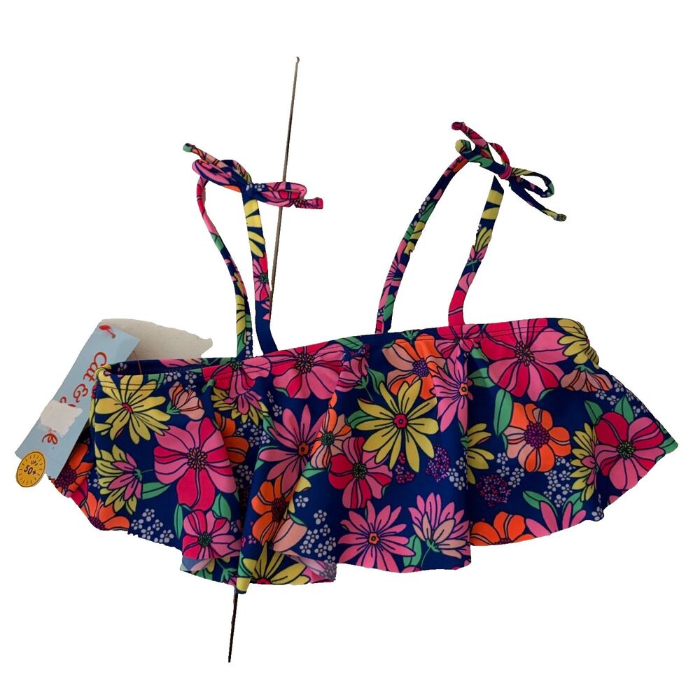 Cat & Jack Bikini Top Girl's Medium Tie Floral Ruffle Bathing Suit Swim
